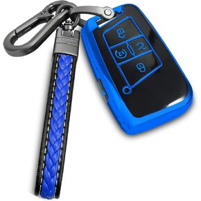 for Volkswagen key fob cover with metal/leather keychain,TPU 5 Buttons Key case,compatible with Tiguan Atlas Jetta Passat Golf Alltrack Remote smart Key,car Key Accessories,Silver