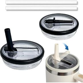 2 Pack 40 oz Tumbler Flip Straw Lid Suitable for Stanley Cup, Splash-Proof, Leak-proof, Spill-Proof Straw Lid Replacement, Reusable Tumbler Lid