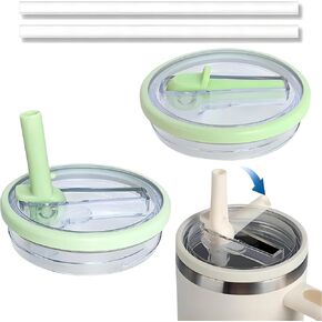 2 Pack 40 oz Tumbler Flip Straw Lid Suitable for Stanley Cup, Splash-Proof, Leak-proof, Spill-Proof Straw Lid Replacement, Reusable Tumbler Lid