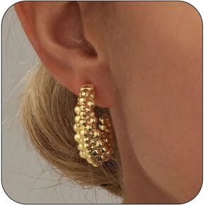 Gold Hoop Earrings for Women 14k Gold Plated Chunky Dangle Earrings for Women Lightweight Statement Earrings for Women Hypoallergenic Thick Hoop Earrings for Women Trendy Jewelry for Women