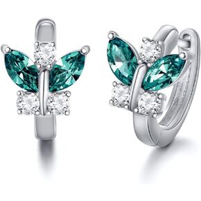 AOBOCO Sterling Silver Butterfly Earrings, Simulated Aquamarine Crystal from Austria, Hypoallergenic Hoop Earrings, Anniversary Birthday Butterfly Jewelry Gifts for Women Daughter Wife Girlfriend