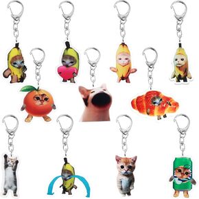 PLwelth 11Pcs Cat Keychains Cute Cat Theme Keyring Acrylic Keychain for Women Cat Lovers Kawaii Banana Cat Keychain Funny Charm Accessories Keyrings Set for Car Backpack Gifts for Birthday Christmas