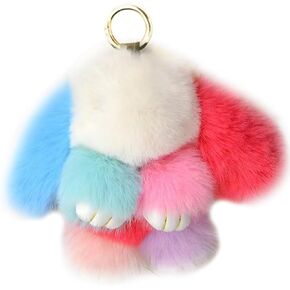 Bunny Keychain Soft Fluffy Rabbit Keychain Cute Colorful Rabbit Fur Pom Pom Key Rings for Women Pendant Accessories