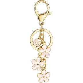 Cute Letter Keyring for Handbag Backpack White/Pink Flower Daisy Key Chain for Women