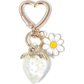 Cute Strawberry Keychain for Women Strawberry Lover Bag Charms Heart Flower Daisy Key Chains Purse Accessories