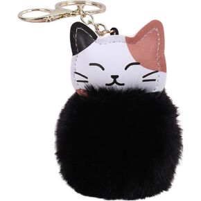 COLORFUL BLING Cute Fluffy Cat Keyring Multicolor Fluffy Ball Cat Keyring Faux Fur Ball Pom Pom Key Chain Bag Decoration