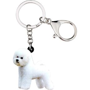 WEVENI Acrylic Cute Bichon Frise Dog Keychain Pet Keyring For Women Girls Bag Car Wallet Charms