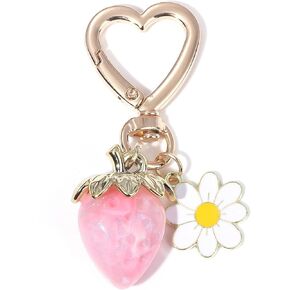Cute Strawberry Keychain for Women Strawberry Lover Bag Charms Heart Flower Daisy Key Chains Purse Accessories in Saudi Arabia