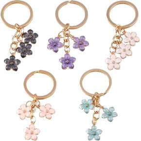 5 pcs Keychains for Women Girls,Flowers Charms Enameled Keychain Tassel Keyring Gifts Purse Bag Accessories Bulk