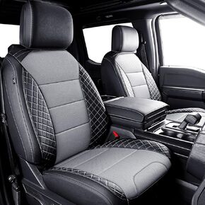 F150 Front Seat Covers, Custom Fit Ford 2021-2024 F150 SuperCrew XL,XLT, 2023 2024 F250 F350 F450 XL XLT Crew Cab (NOT for 40/20/40 Bench), Black Leather (Only for Front Seats)