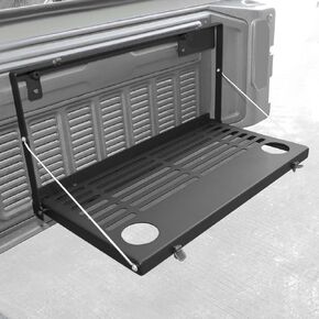 Hoolcar Tailgate Table Rear Door Foldable Table Cargo Shelf Storage Rack Compatible with Jeep Wrangler JL JLU 2018-2023, Support up to 75lb Cargo Luggage Carrier，Black with Cup Holder
