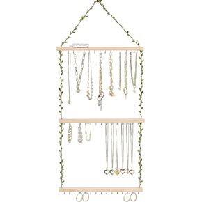 Hanging Jewelry Necklace Organizer,Large Capacity Wall Mounted Jewelry Rack with 45 Hooks,Necklace Holder for Earrings,Necklaces,Bracelets