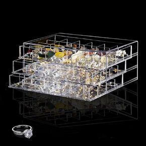 Clear Earring Organizer Box Acrylic Jewelry Organizer Box Small Compartment Storage Box 72 Grids Charm Organizer Box Necklace Earrings Organizers and Storage Box