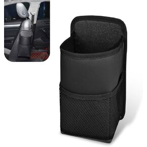 1 PC Car Water Bottle Bag, 9.8" x 5.51" Adjustable Strap Microfiber Leather Seat Side Hanging Large Capacity Cup Bag with Storage Net Pocket, Auto Multifunctional Accessories (Black)