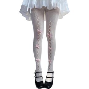 Verdusa Women's Bow Cut Out Fishnet Tights Mesh High Waist Stockings Pantyhose