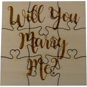 Will You Marry Me Proposal 15 Piece Jigsaw Puzzle Laser Engraved Rustic Basswood 6" x 3.5"