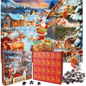 Puzzle Advent Calendar 2024, 1008 Pieces Santa Scene Advent Puzzle, 24 Days Christmas Countdown Calendar, Christmas Puzzle Advent Calendar for Countdown Decorations, Christmas Puzzle Gift