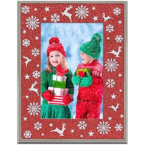 MIMOSA MOMENTS Snowflakes Christmas Metal Silver Picture Frame for 4x6 Photo (Red Glitter)
