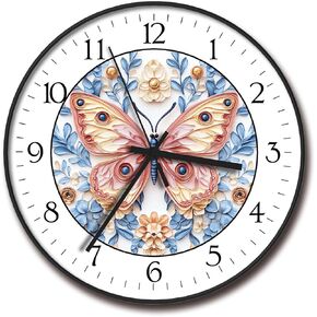 8 inch Vibrant Color Butterfly Pattern, Wall Mounted Clock, Analog Wall Clock Decorative Elegant Wall Clock for Kitchen, Bedroom, Wall Decor
