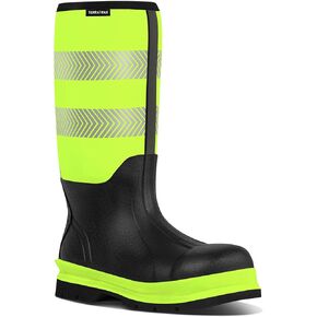 Men's Rubber Steel Toe Work Boots with Reflectors – Waterproof, Anti-Slip & Oil Resistant, 6mm Neoprene Puncture Proof Safety Boots for Construction, Outdoor & Industrial Use