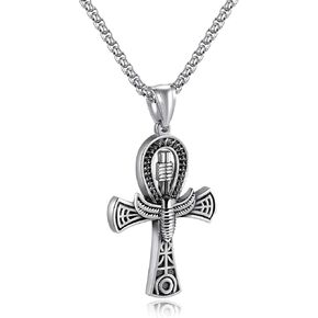 Rehoboth Stainless Steel Ancient Egyptian Coptic Ankh Cross Pendant Necklace for Womens Mens 24 Inch Chain Black Gold Silver