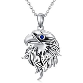 PROESS Eagle Head Pendant Necklace 925 Sterling Silver American Bald Eagle Necklace Vintage Hawk Necklace Eagle Jewelry Gifts for Women Men