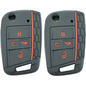 2x Coolbestda Rubber Folding 4B Key Fob Cover Glove Protector Case Accessory for 2020 2019 2018 2017 VW Golf Alltrack Sportwagen GTI Tiguan Atlas POLO Skoda Octavia (Push Start Car NOT FIT)