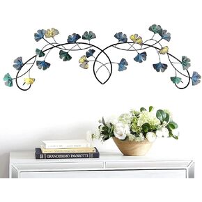 Bellaa Metal Wall Art Flower Ginkgo Leaf Abstract Blue Scroll Hanging Celtic 3D Sculpture Boho Home Decor Outdoor Farmhouse Rustic Japanese Style Golden Blue Turquoise