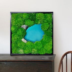 Relxhmft 12" x 12" x 1" Natural Preserved Moss Wall Art Decor with Brook Design, Handcrafted Maintenance Free Moss Wall Panel for Home, Office, Room