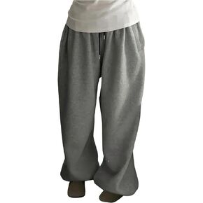 Women's Baggy Pants Drawstring High Waist Wide Leg Pants Loose Jogger Sweatpants Trendy Sweat Pants