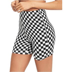 SOLY HUX Women's High Waisted Yoga Biker Shorts Checkered Athletic Cycling Leggings Shorts