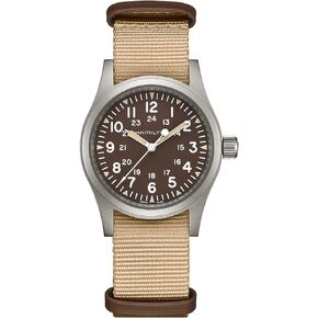Hamilton Watch Khaki Field Mechanical | Swiss Made | 38mm Stainless Steel Case | Brown Dial Analog Watch | Beige Textile NATO Strap (Model: H69439901)