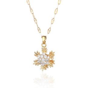 Christmas Snowflakes Necklace Sterling Silver Holiday Jewelry for Women Silver Snowflakes Pendant Necklace with Pink Cubic Zircon Crystal
