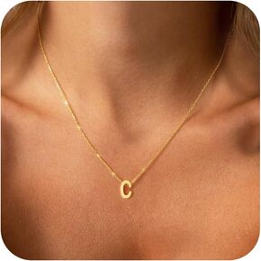 Initial Necklace for Women - Dainty 18K Gold Plated C Initial Necklace Cute Letter Monogram Necklace Gold Jewelry Necklace for Women