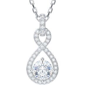 THELANDA Genuine Moissanite Sterling Silver Classic Vertical Infinity 1.2 Carat Pendant Necklace, Adjustable 18-20 Inch Chain with Lobster Clasp, Elegant Jewelry Gift for Women