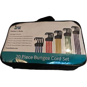 HomeToAuto Premium Bungee Cord Assortment 20 Piece Set with 18", 24", 30", 40", and 48" Sizes with Hooks in Carry Case