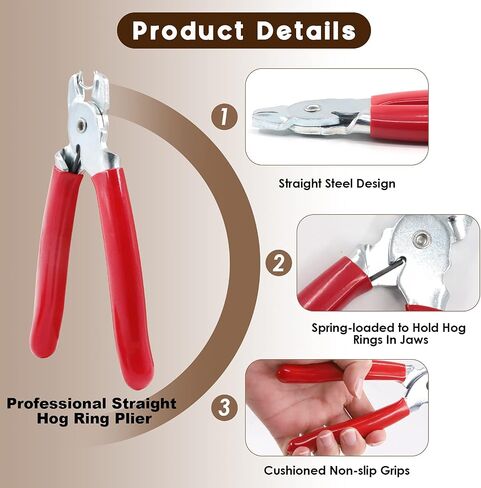 1003Pcs 3/8" Heavy Duty Galvanized Hog Rings with Straight Hog Ring Pliers Kit, Professional Upholstery Hog Rings and Protective Gloves Installation Kit for Bungee Shock, Cords, Pet Cages, Bags in Kuwait