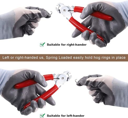 1003Pcs 3/8" Heavy Duty Galvanized Hog Rings with Straight Hog Ring Pliers Kit, Professional Upholstery Hog Rings and Protective Gloves Installation Kit for Bungee Shock, Cords, Pet Cages, Bags in Kuwait