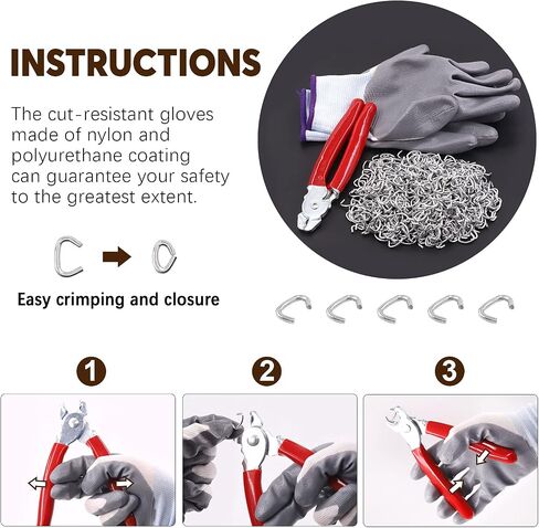 1003Pcs 3/8" Heavy Duty Galvanized Hog Rings with Straight Hog Ring Pliers Kit, Professional Upholstery Hog Rings and Protective Gloves Installation Kit for Bungee Shock, Cords, Pet Cages, Bags in Kuwait