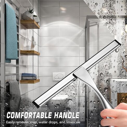 ممسحة دش للباب الزجاجي مع 3 خطاف لاصق، ممسحة تنظيف زجاج النوافذ المنزلية والزجاج من الفولاذ المقاوم للصدأ للحمام والمرايا والبلاط والسيارة، 10 بوصات، شفاف، أسود in Kuwait