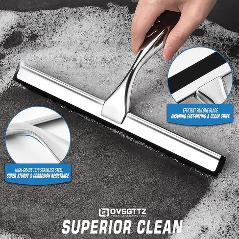 ممسحة دش للباب الزجاجي مع 3 خطاف لاصق، ممسحة تنظيف زجاج النوافذ المنزلية والزجاج من الفولاذ المقاوم للصدأ للحمام والمرايا والبلاط والسيارة، 10 بوصات، شفاف، أسود in Kuwait