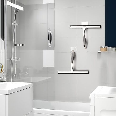 ممسحة دش للباب الزجاجي مع 3 خطاف لاصق، ممسحة تنظيف زجاج النوافذ المنزلية والزجاج من الفولاذ المقاوم للصدأ للحمام والمرايا والبلاط والسيارة، 10 بوصات، شفاف، أسود in Kuwait