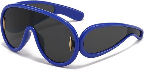 Trendy Wave Mask Sunglasses for Women Men Oversized Shield Sun Glasses Fashion Designer Style in Saudi Arabia