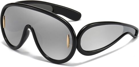 Trendy Wave Mask Sunglasses for Women Men Oversized Shield Sun Glasses Fashion Designer Style in Kuwait