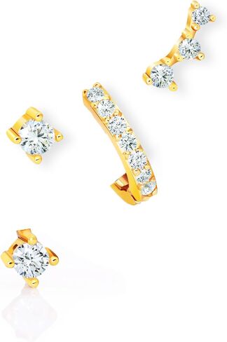Sterling Silver Minimalist Earring Set: Earring Jacket, Ear Climber, Huggie Hoop for Multiple Piercings (3 Pairs Ear Stack) in Saudi Arabia