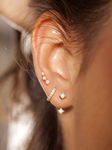 Sterling Silver Minimalist Earring Set: Earring Jacket, Ear Climber, Huggie Hoop for Multiple Piercings (3 Pairs Ear Stack) in Saudi Arabia