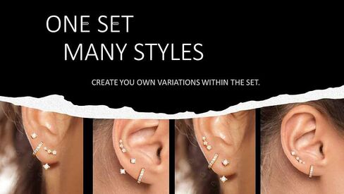 Sterling Silver Minimalist Earring Set: Earring Jacket, Ear Climber, Huggie Hoop for Multiple Piercings (3 Pairs Ear Stack) in Saudi Arabia