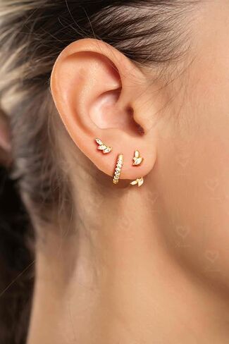 Sterling Silver Minimalist Earring Set: Earring Jacket, Ear Climber, Huggie Hoop for Multiple Piercings (3 Pairs Ear Stack) in Saudi Arabia