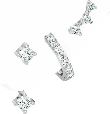 Sterling Silver Minimalist Earring Set: Earring Jacket, Ear Climber, Huggie Hoop for Multiple Piercings (3 Pairs Ear Stack) in Saudi Arabia