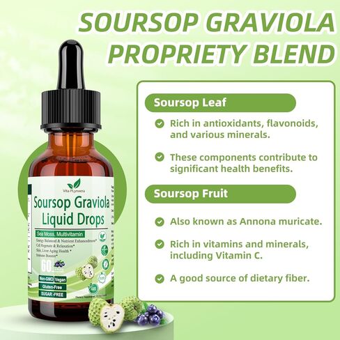 Soursop Graviola Liquid Drops, Soursop Extract Multivitamin Drops w. Sea Moss, Grape Seed, Super Concentrated Unrefined Soursop Oil Organic for Skin Immune Boost Detox, Soursop Bitters Liquid 2 Fl/Oz in Saudi Arabia